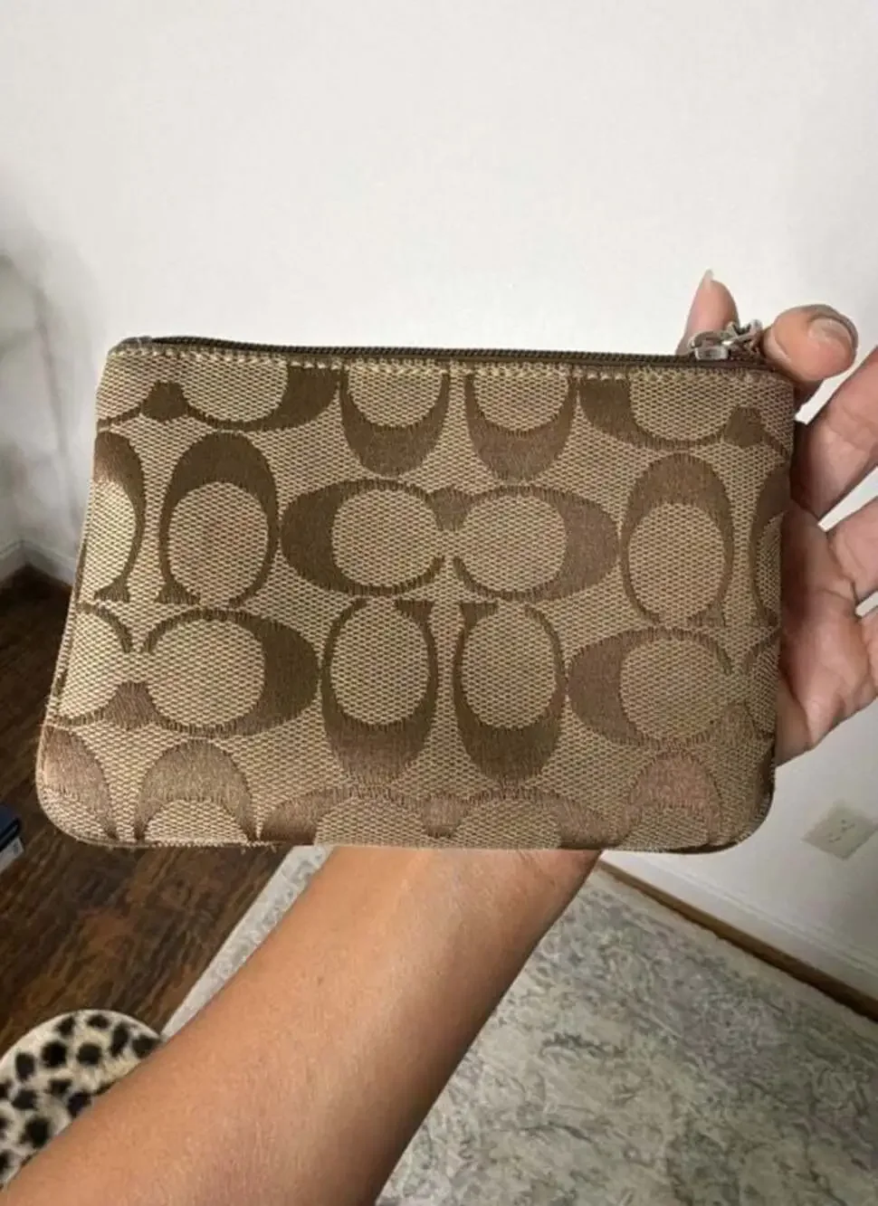 Coach Brown Signature Jacquard Monogram Wristlet